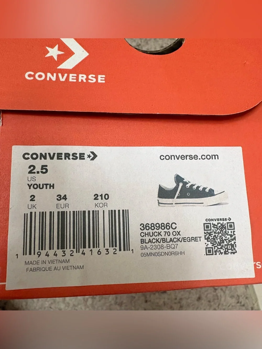 Converse Kids Chucks Black Classic Low-Top Sneakers from Korea